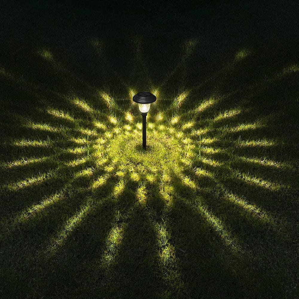 GIGALUMI Solar Garden Lights 8 Pack, Super Bright Solar Pathway Lights, Glass Stainless Steel Solar Lights Outdoor Waterproof, Auto On/Off Solar Powered Landscape Lights for Yard, Walkway (Black).