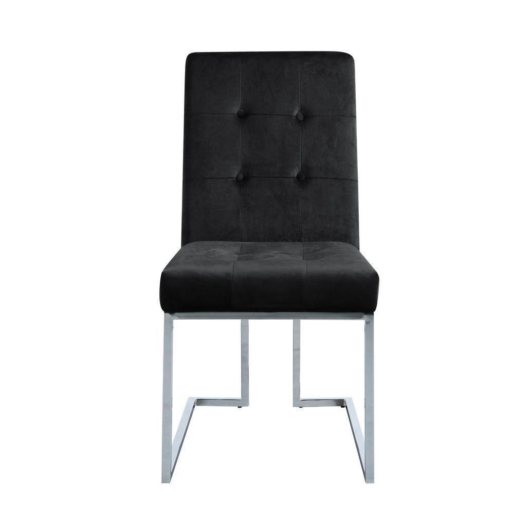 Modern Velvet Fabric Dining Chair in Black/Silver (Set of 2)