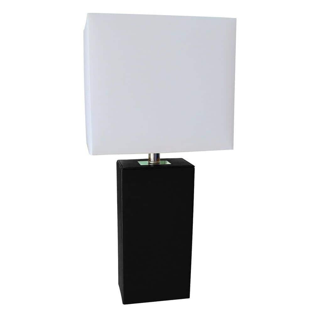 Leather Table Lamp with Fabric Shade Black - Elegant Designs: Modern Rectangle Shade, UL Listed, E26 Socket