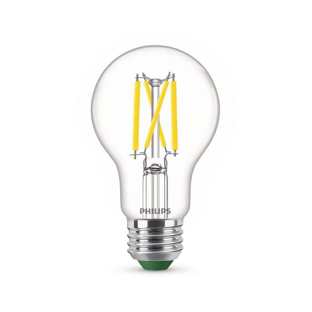 Philips Ultra Efficient LED 60-Watt A19 Light Bulb, Daylight, Clear, Dimmable, E26 Base (4-Pack)