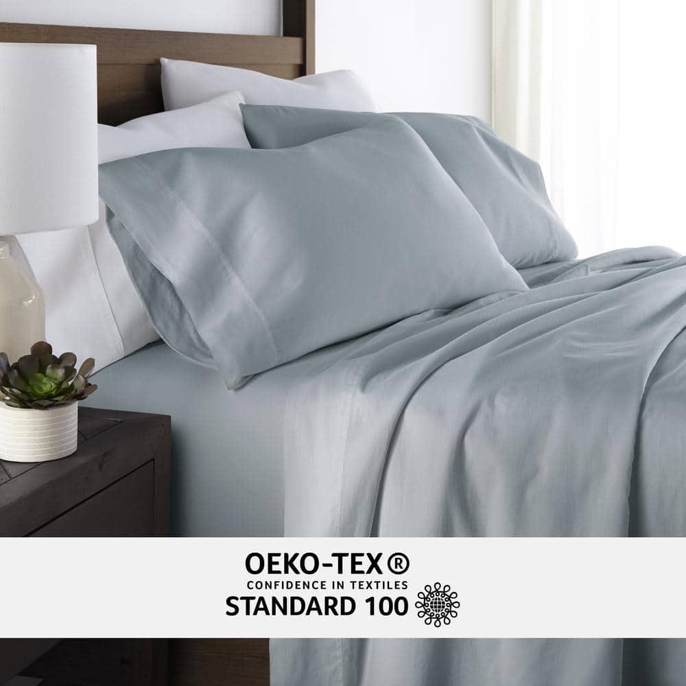Queen Blue Solid Cotton Sheet Set with Pillow Covers