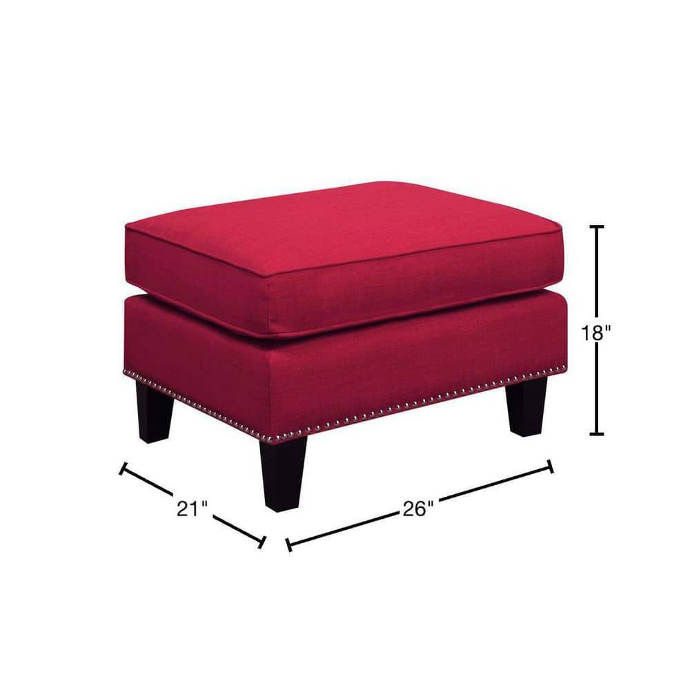 Emery Ottoman Berry - Picket House Furnishings: Contemporary Nailhead Trim, Square Upholstered Footstool