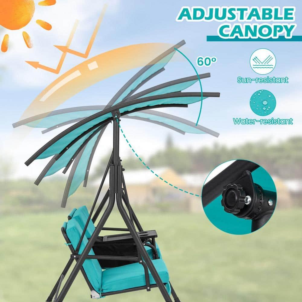 Resenkos Porch Swing, Porch Swing Chair with Adjustable Canopy-Turquoise, Hanging Outdoor Porch Swings for Garden, Backyard