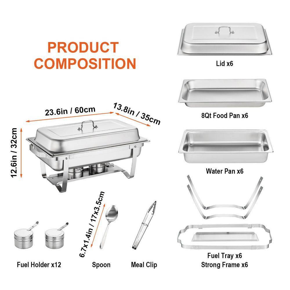8 qt. Stainless Steel Chafing Dish Buffet Set with 6 Full Size Pans - Pack of 6
