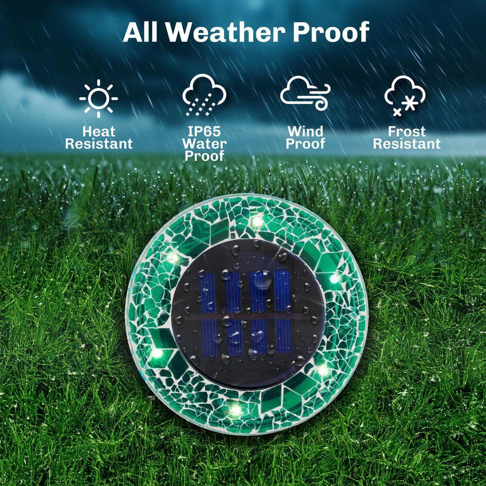 Bell + Howell 6 LED Round Green Mosaic Solar Powered Disk Lights with Auto On/Off - 4 Pack