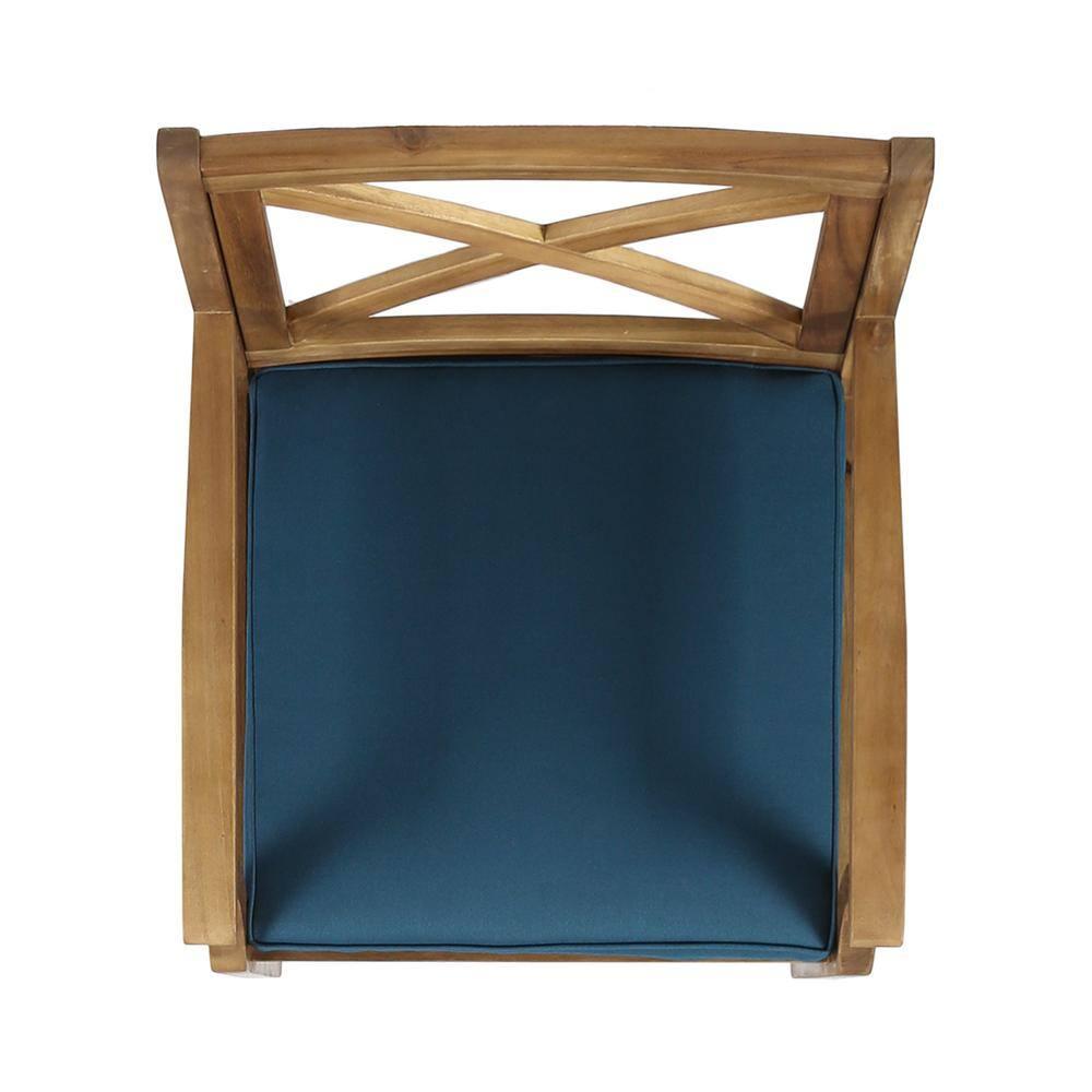 Noble House Perla Wooden Patio Dining Arm Chair in Teak and Blue (Set of 2)