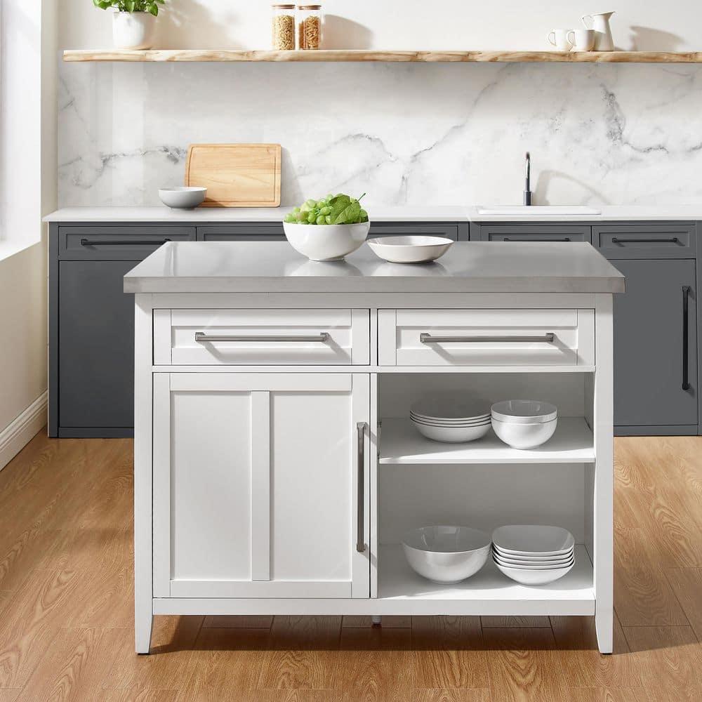 Silvia Stainless Steel Top Kitchen Island White/Stainless Steel - Crosley