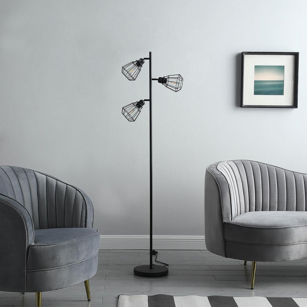ORE International 65" Adjustable Cage Shade Metal Floor Lamp Black Matte