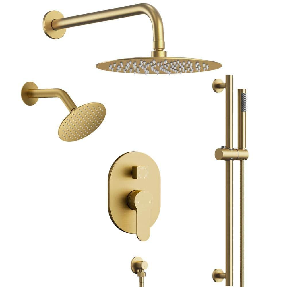 DualJetSpa 3-Function Round 10" & 6" Dual Shower Faucet System with Pressure Balancing Rough-In Valve