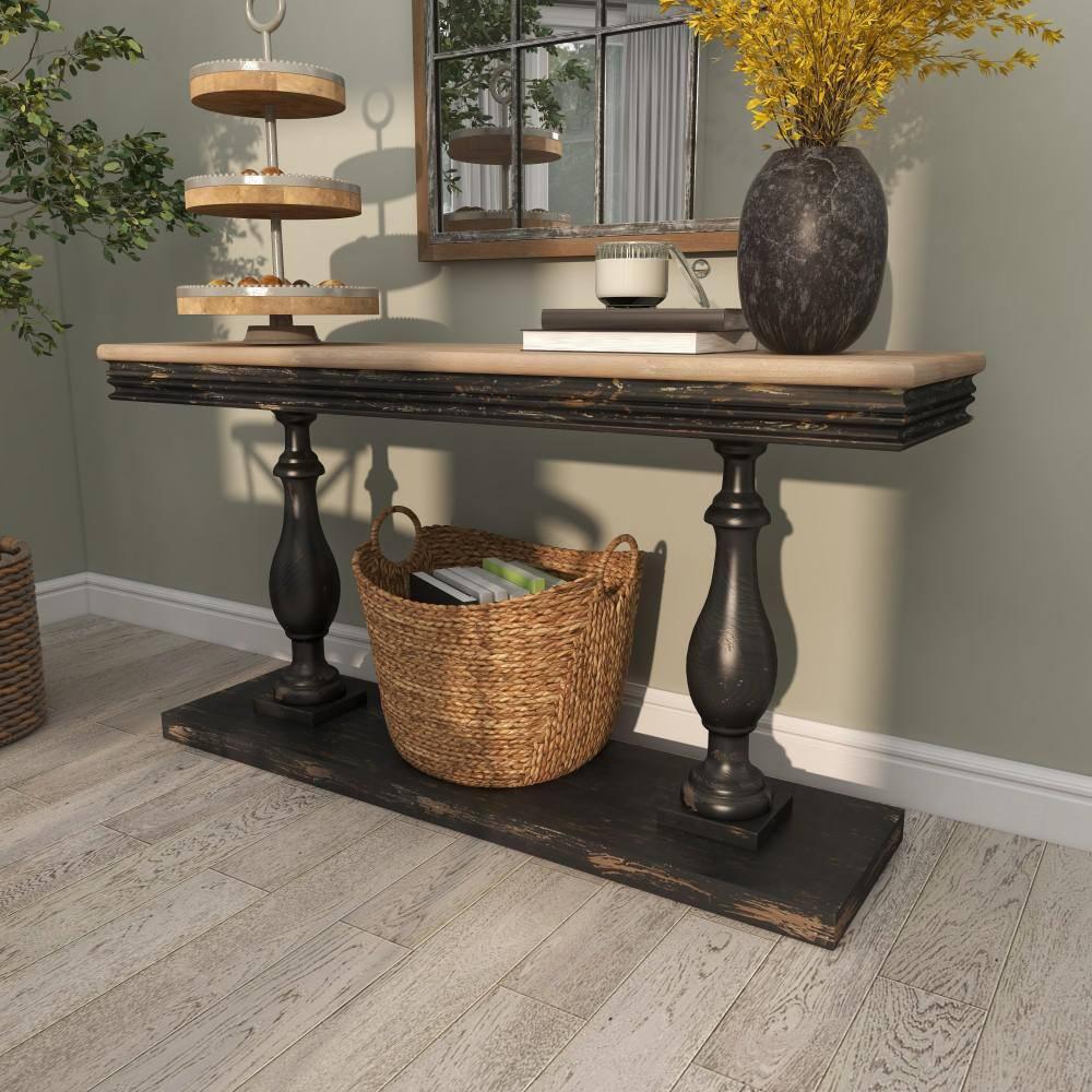 Vintage Wood Console Table Black - Olivia & May: Sturdy Foyer Table, Fixed Shelf
