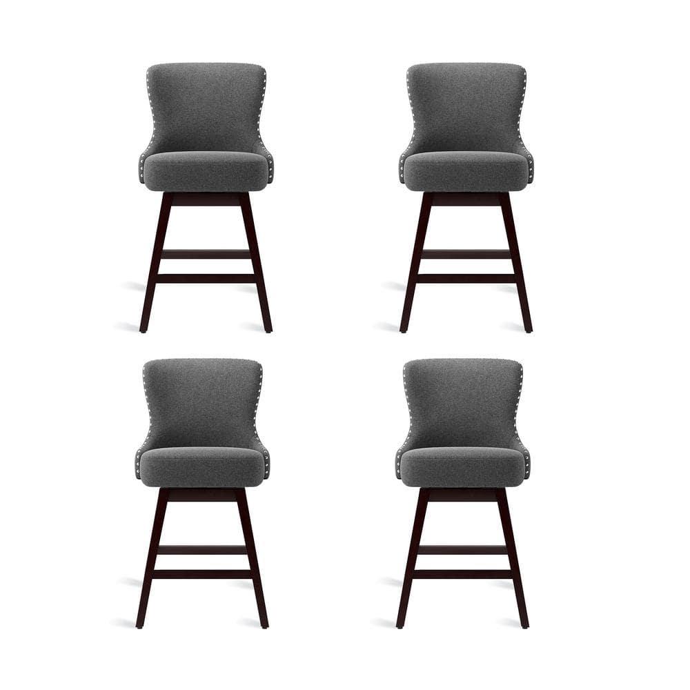 Zola 26 in. Gray Wood Frame Fabric Upholstered Swivel Bar Stool (Set of 4)
