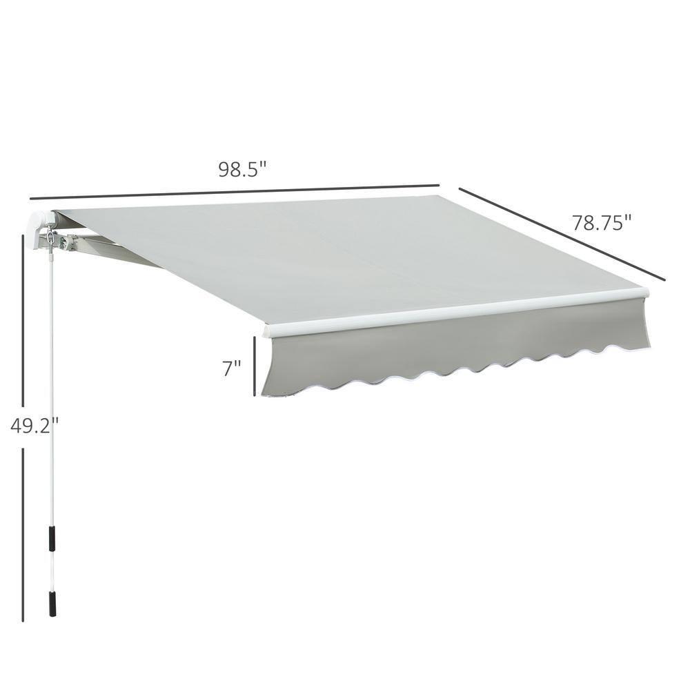 8' X 7' Patio Retractable Awning, Manual Exterior Sun Shade Deck Window Cover, Grey