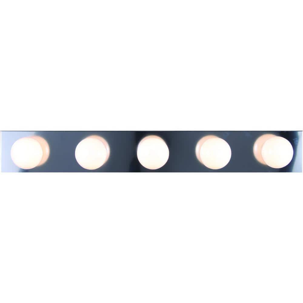 Volume Lighting 5-Light Indoor Chrome Movie Beauty Makeup Hollywood Bath or Vanity Light Bar Wall Mount or Wall Sconce