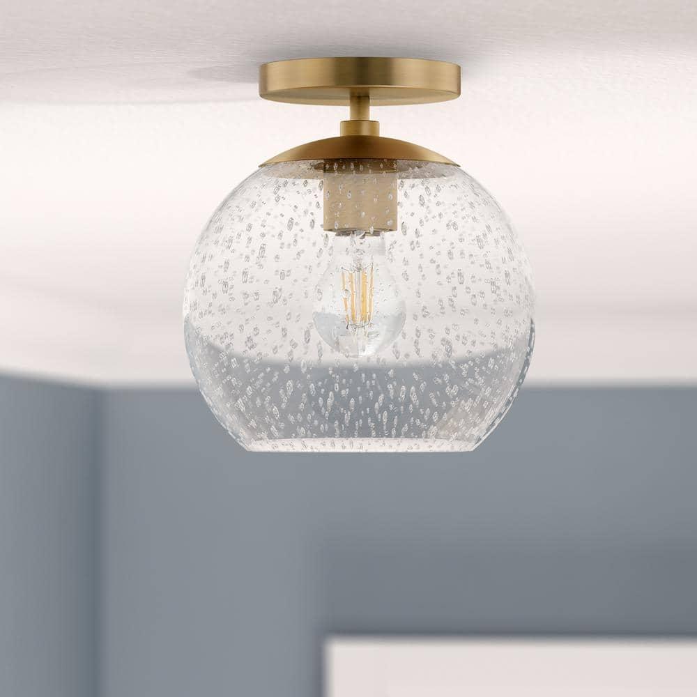 Evelyn&Zoe Retro Semi Flush Mount Ceiling Light with Seeded Glass