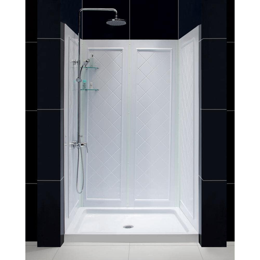 Qwall 48" W x 32" D x 76.75" H Framed Rectangle Shower Stall with Base Included