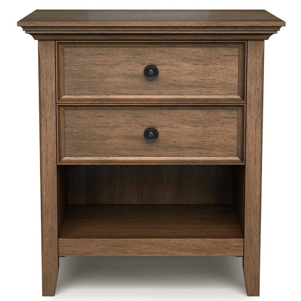 Simpli Home Amherst 24"W 2-Drawer Solid Wood Nightstand with Open Shelf