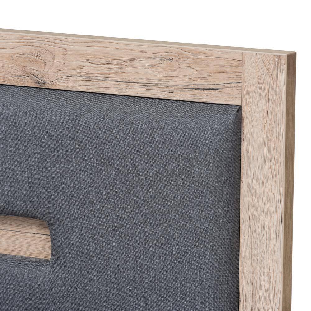 Baxton Studio Twin Pandora Modern and Contemporary Two Tone 2 Drawer Size Storage Platform Bed Dark Gray/Natural: Upholstered Headboard