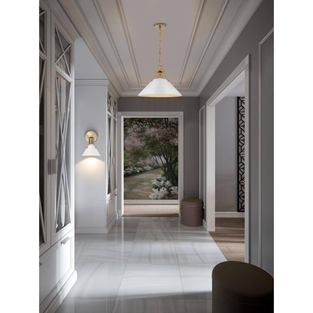 Outpost Large Matte White & Burnished Brass Cone Pendant Light