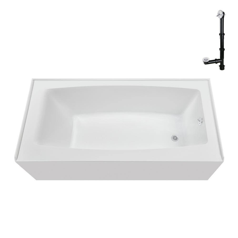 Streamline 60 in. x 30 in. Acrylic Right-Hand Drain Alcove Bathtub in Glossy White With External Drain
