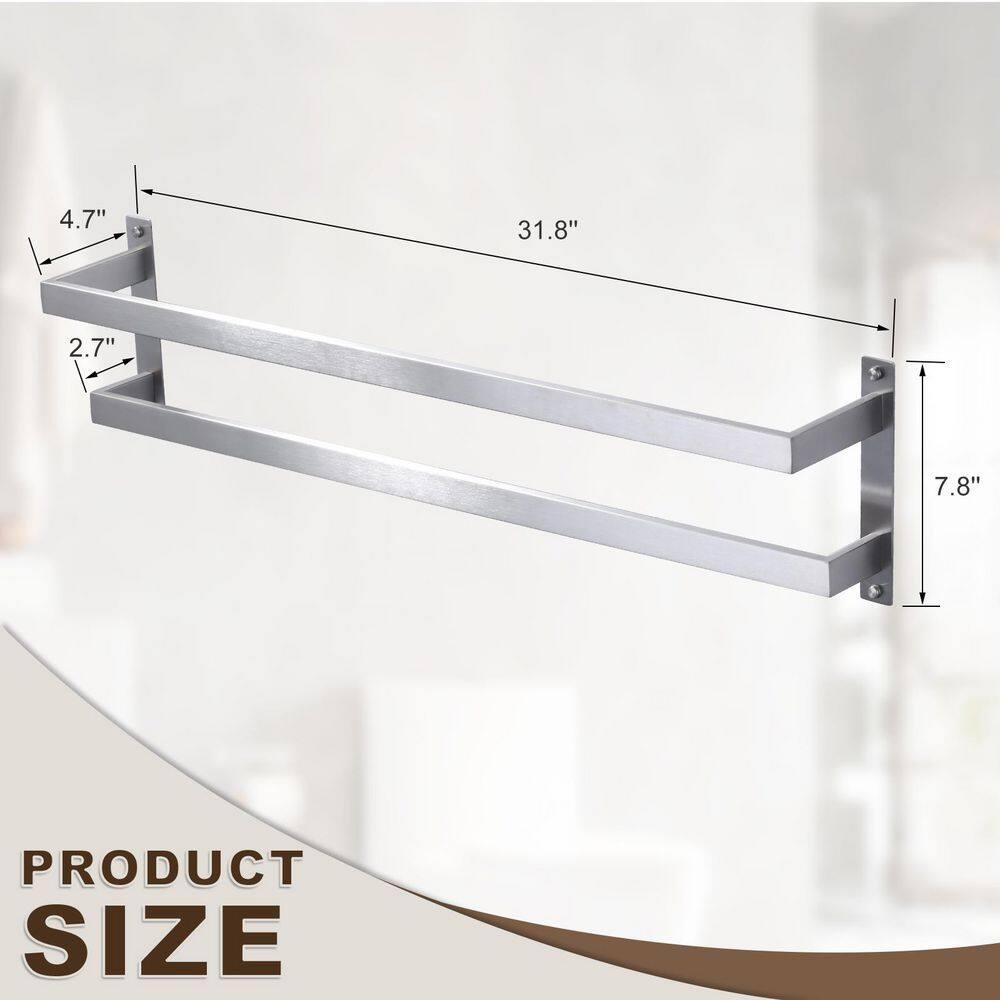 2-Tier Stainless Steel Wall Mounted Square Towel Rack With Concealed Mounting Hardware Staggered Two Rod Towel Rack