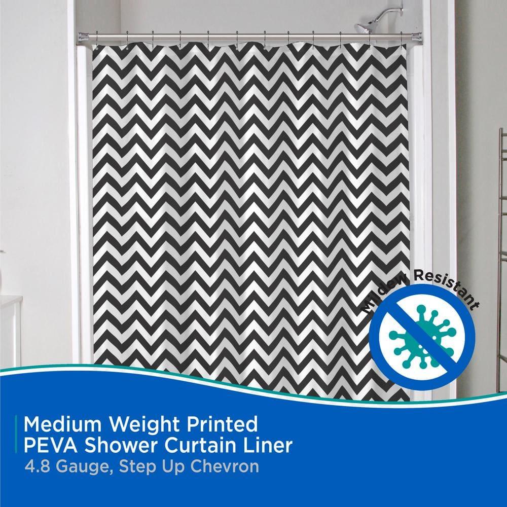 Kenney® Medium Weight Decorative PEVA Shower Curtain Liner, 70" W x 72" H, Step Up Chevron