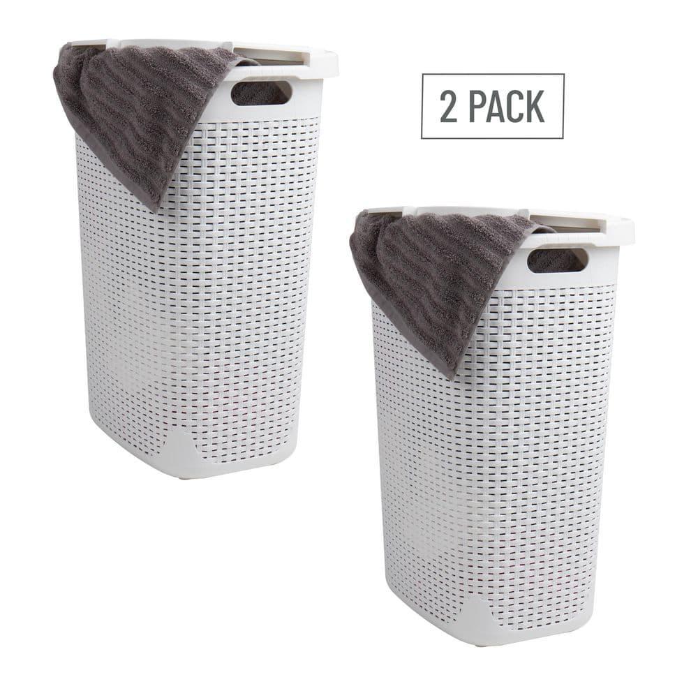 Mind Reader Mind Reader 60L Slim Laundry Hamper, Clothes Basket, Lid, Wicker Style, Plastic, 17.65"L x 13.75"W x 24.15"H, 2-Pack