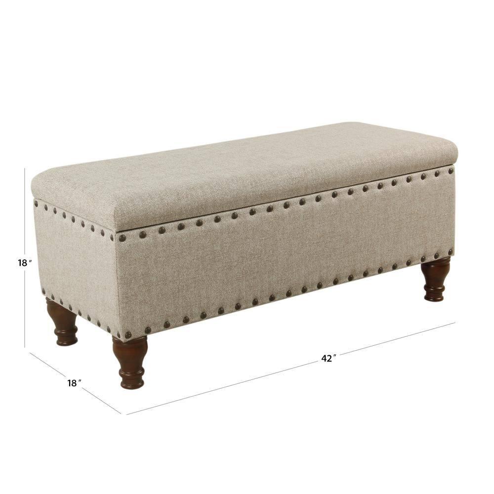 HomePop Large Storage Bench with Nailhead Trim - Taupe and Cream