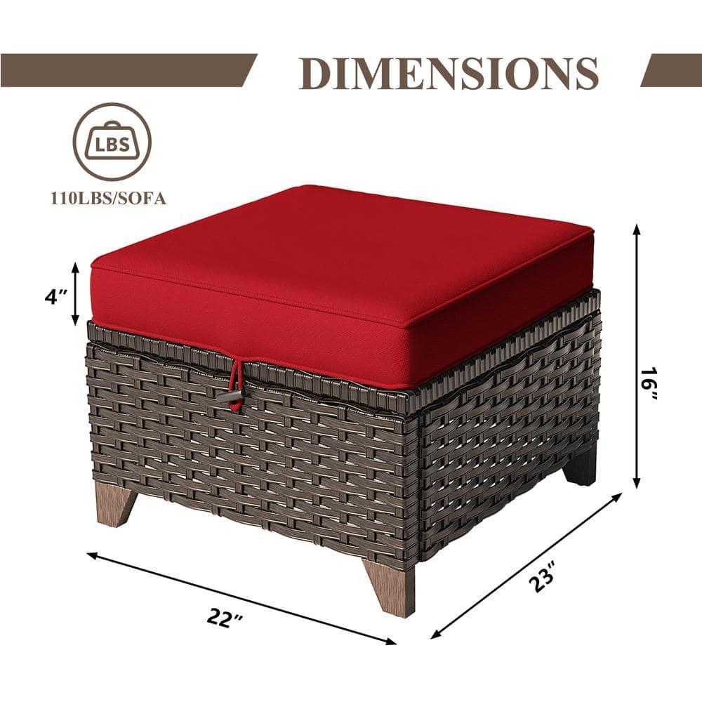 MeetLeisure 4 Pieces Outdoor Patio Furniture Set，Including 2 Swivel Rocking Chairs with 2 Ottomans,Red