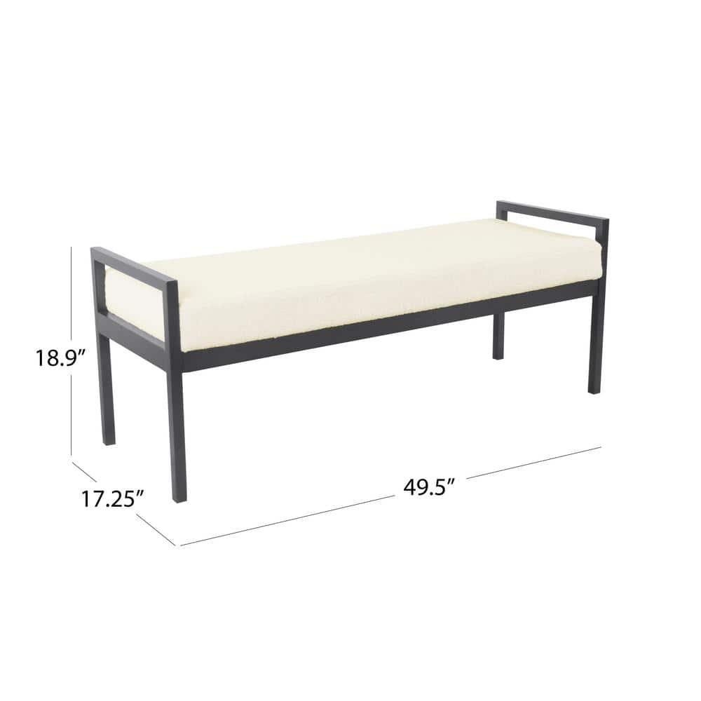 Modern Metal Faux Shearling Bench Cream - HomePop