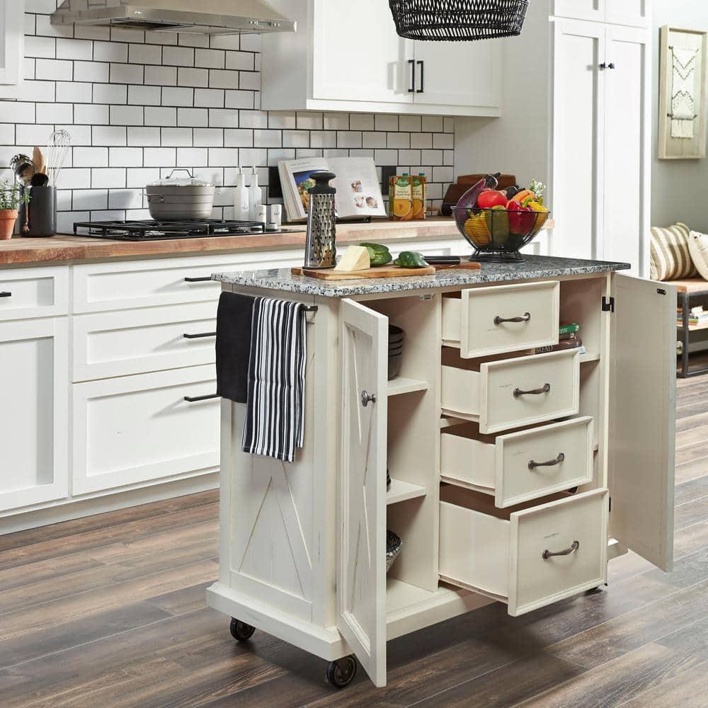 Homestyles Seaside Lodge Wood Kitchen Cart in Off White