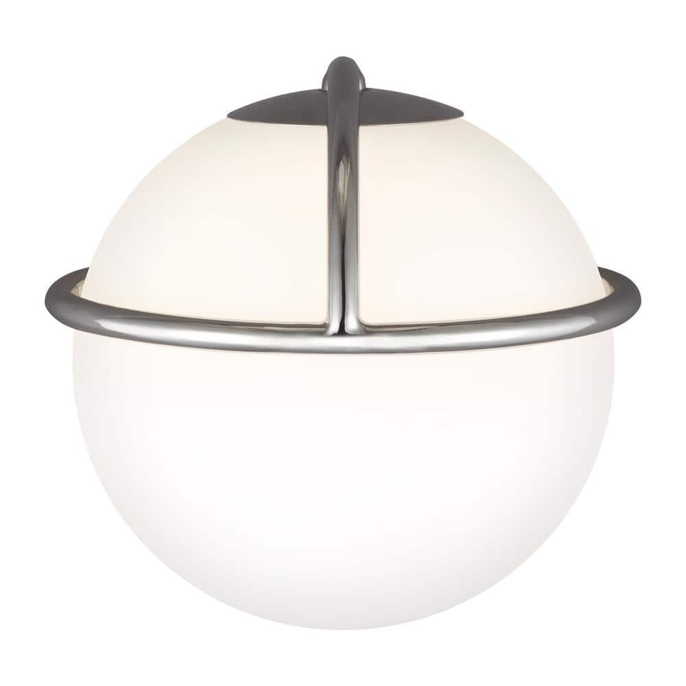 Ellen Crafted Polished Nickel 1-Light Wall Sconce with White Opal Glass