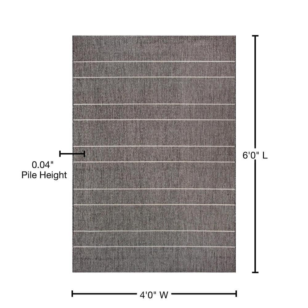 Nuloom Alaina Striped 4x6 Indoor/Outdoor Area Rug for Living Room Patio Deck Front Porch Kitchen, Dark Grey/Ivory