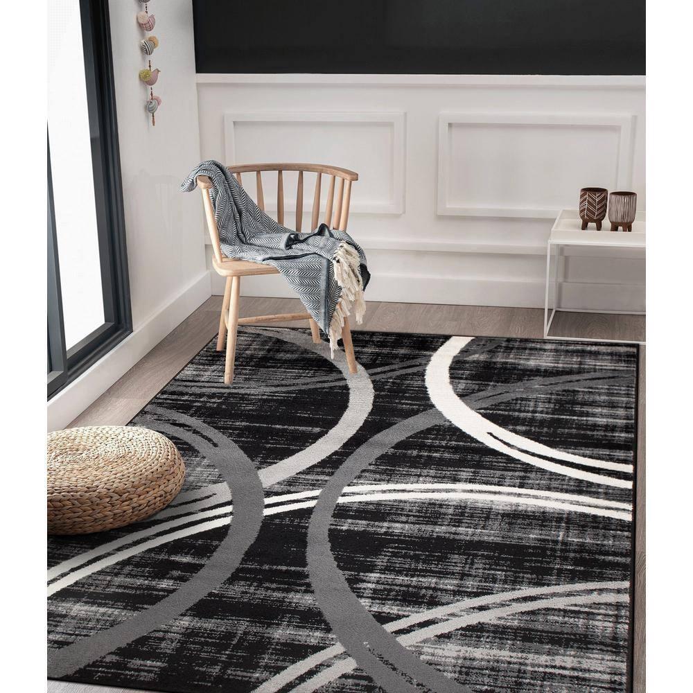 World Rug Gallery Contemporary Abstract Circles Design 3'3" x 5'  Black Area Rug
