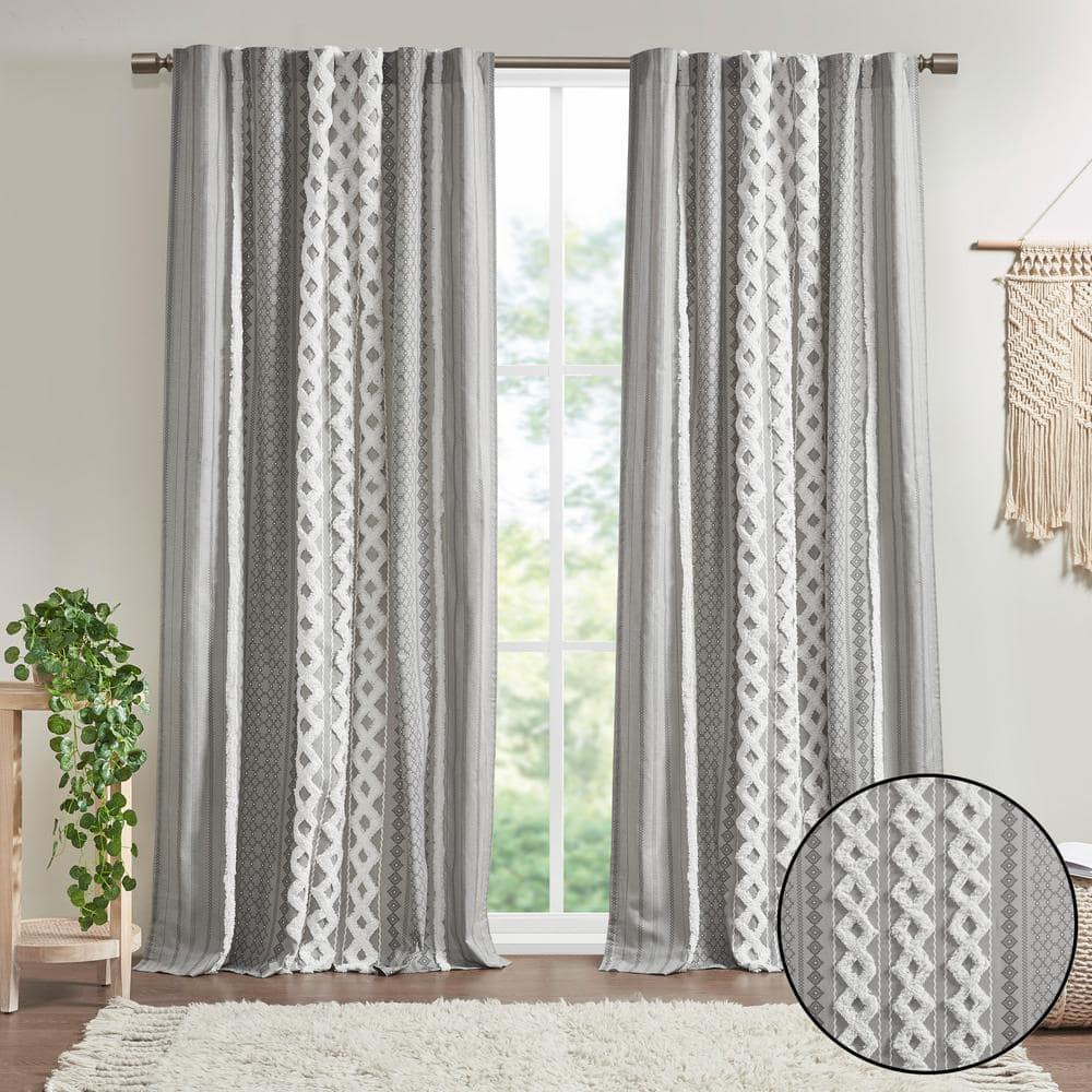 INK+IVY Imani Cotton Printed Curtain Panel with Chenille Stripe and Lining