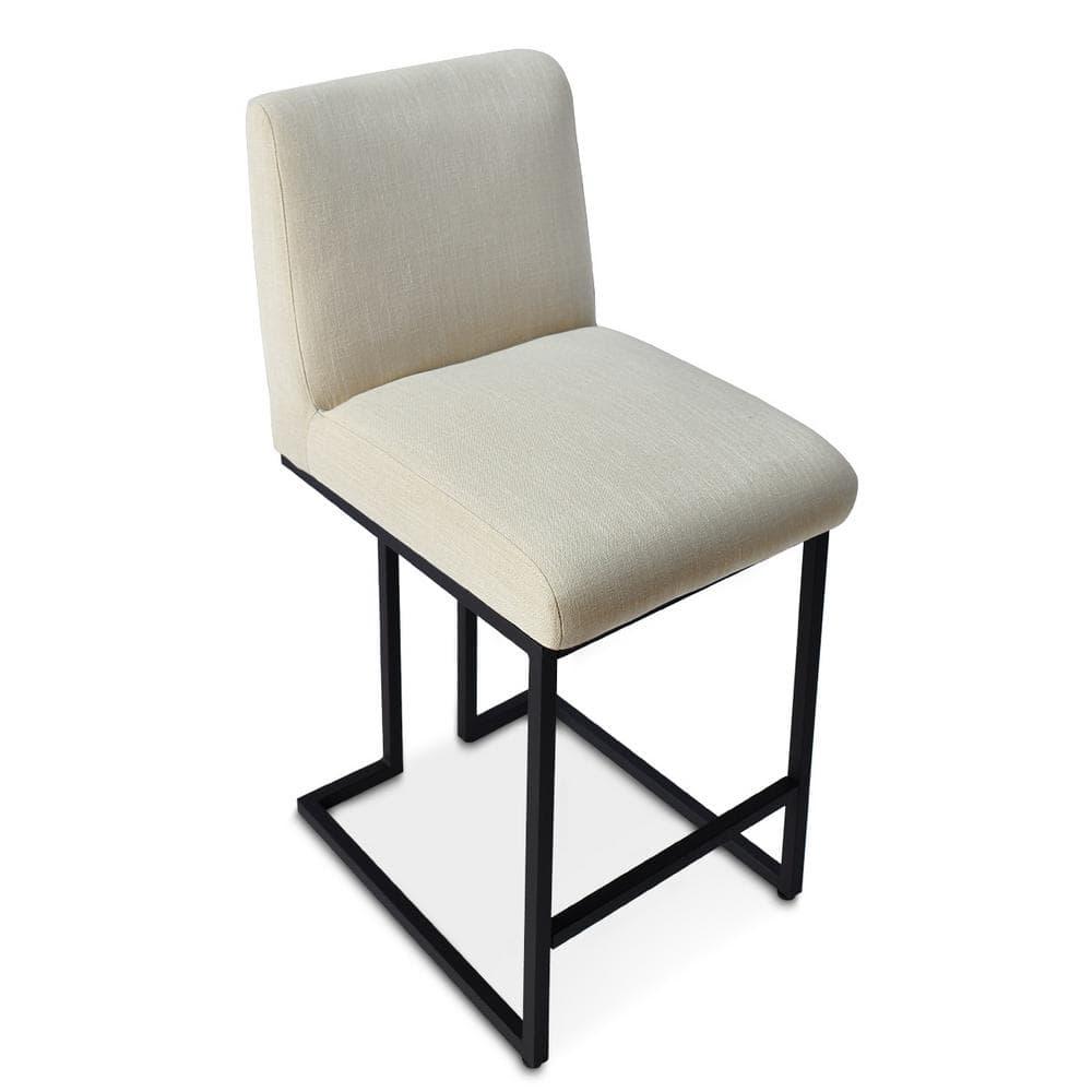 Set of 2 Upholstered Counter Height Bar Stools, 25" Armless Fabric Seat with Black Metal Sled Legs for Kitchen Island & Home Bar-Maison Boucle
