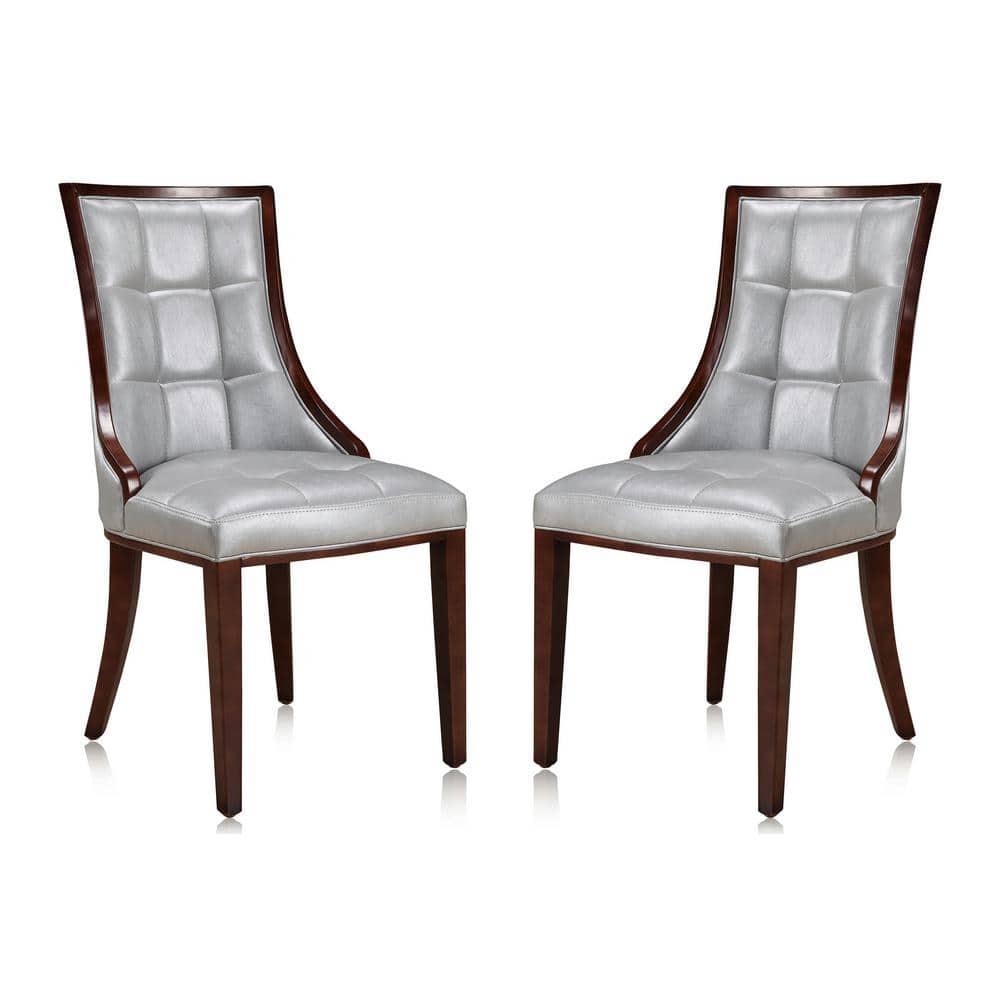 Manhattan Comfort Fifth 18.5" Faux Leather Dining Chair in Silver (Set of 2)