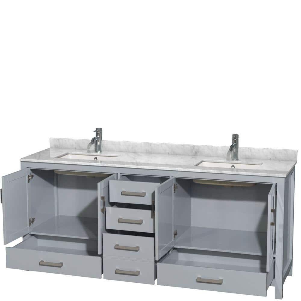 Wyndham Collection Sheffield 80" Freestanding Double Bathroom Vanity with Marble Top