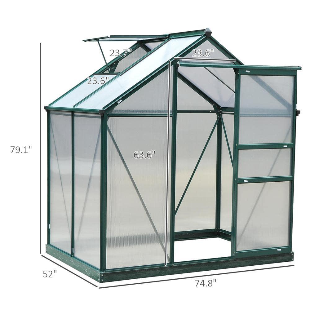 Outsunny 6' x 4' x 7' Polycarbonate Greenhouse, Heavy Duty Outdoor Aluminum Walk-in Green House Kit with Vent & Door for Backyard Garden, Green