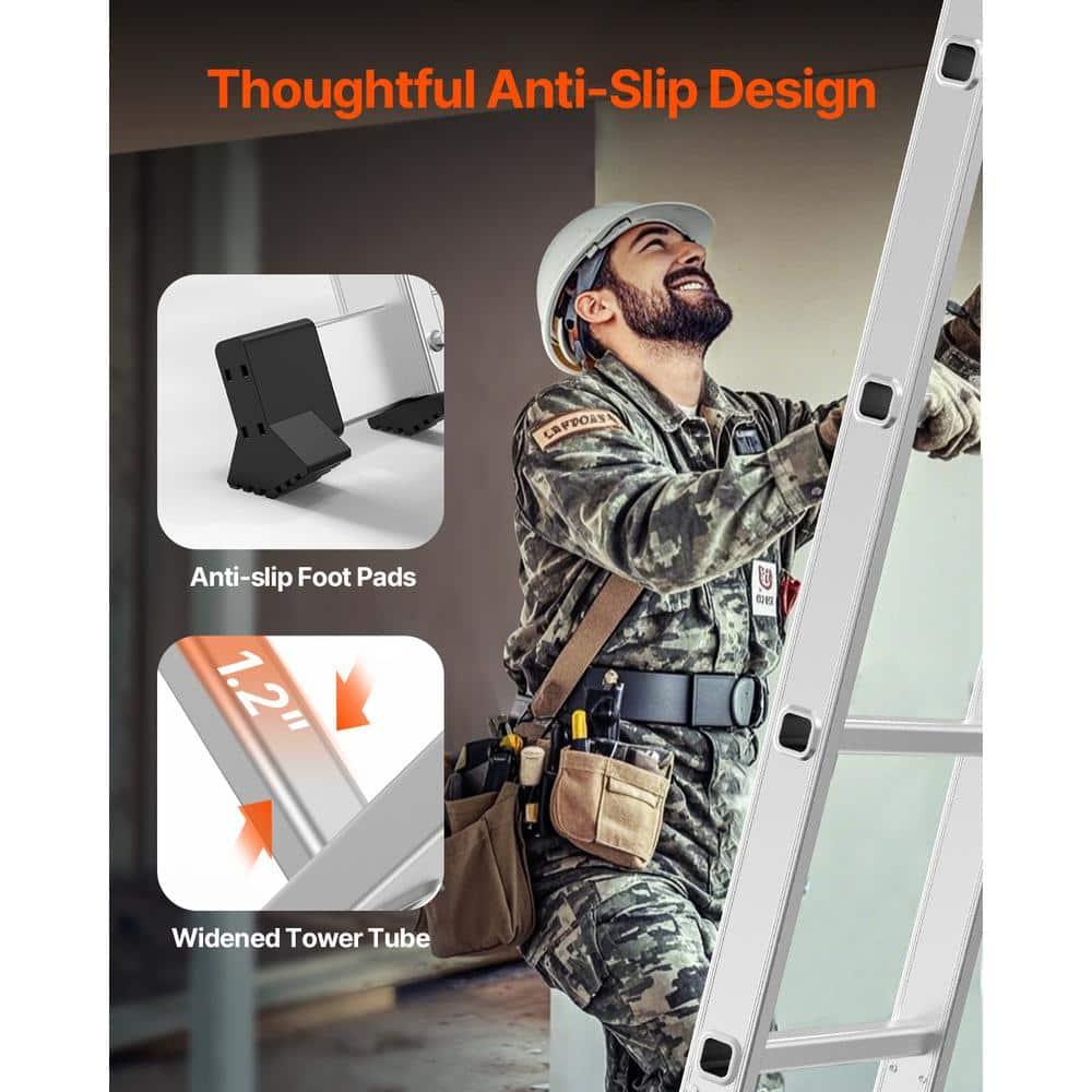 VEVOR Multi-Purpose Folding Ladder, 7-in-1 Tall Extension Step Ladder, A Frame 4 Step Telescoping Ladder, 15.5ft Reach Height Heavy Duty Adjustable Ladder, 330 lbs Capacity for Home Outdoor