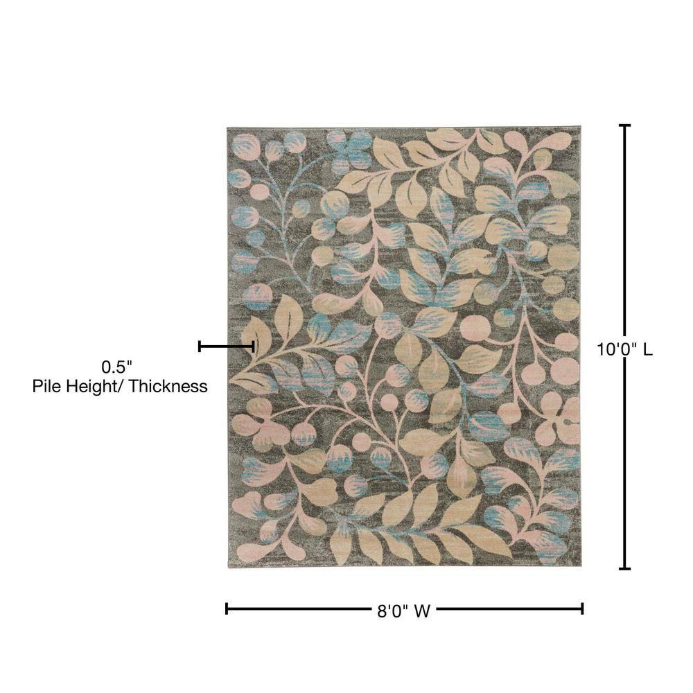 Nourison Tranquil 8' X 10' Grey/Beige Area Rug Contemporary Botanical Vine and Bloom by Nourison