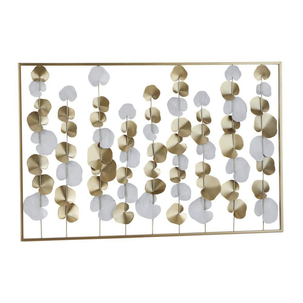 DecMode Gold Metal Floral Wall Decor with White Accents