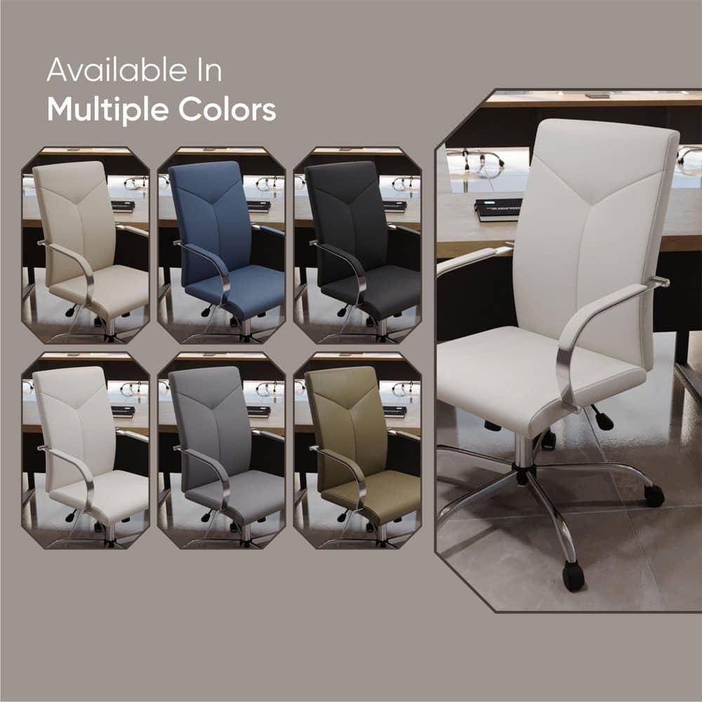 LeisureMod Sonora High-Back Leather Office Chair with Adjustable Height, Swivel, and Tilt, Ergonomic Design for Desk, Conference Room, or Home Office