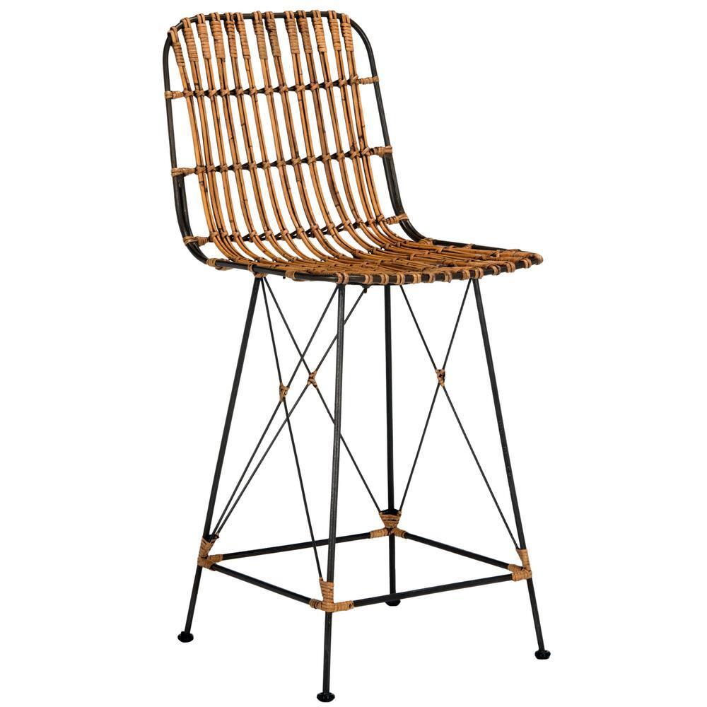 Minerva Wicker Counter Stool (Set of 2)  - WIK6509 - Natural Brown Wash/Black - Safavieh