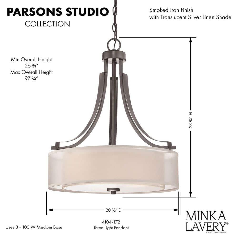 4104-172-Minka Lavery-Parsons Studio - Pendant 3 Light Translucent Sliver Linen in Transitional Style - 23.5 inches tall by 20.5 inches wide-Smoked