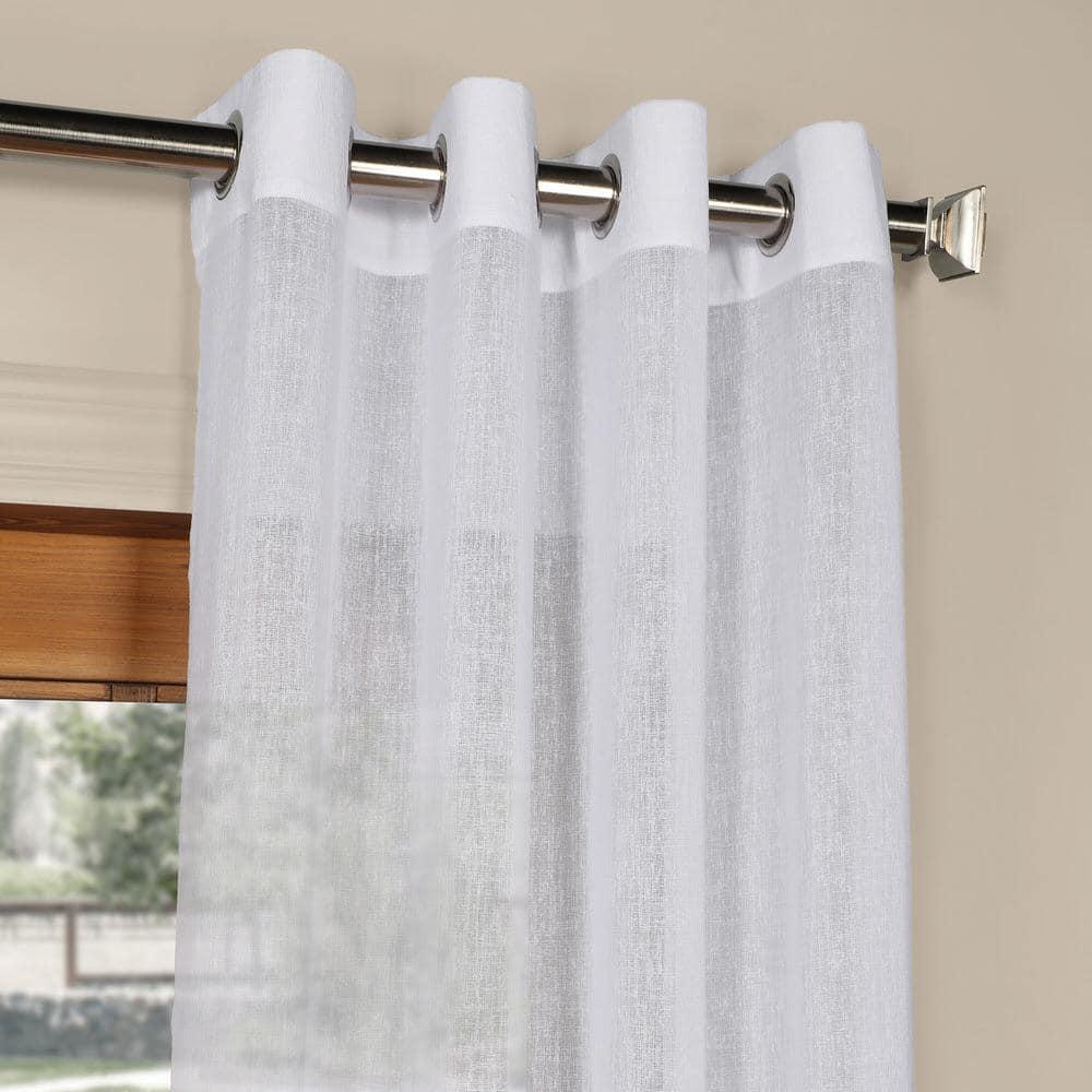 Aspen White Grommet Solid Faux Linen Sheer Curtain (1 Panel), Aspen White, 50W X 96L