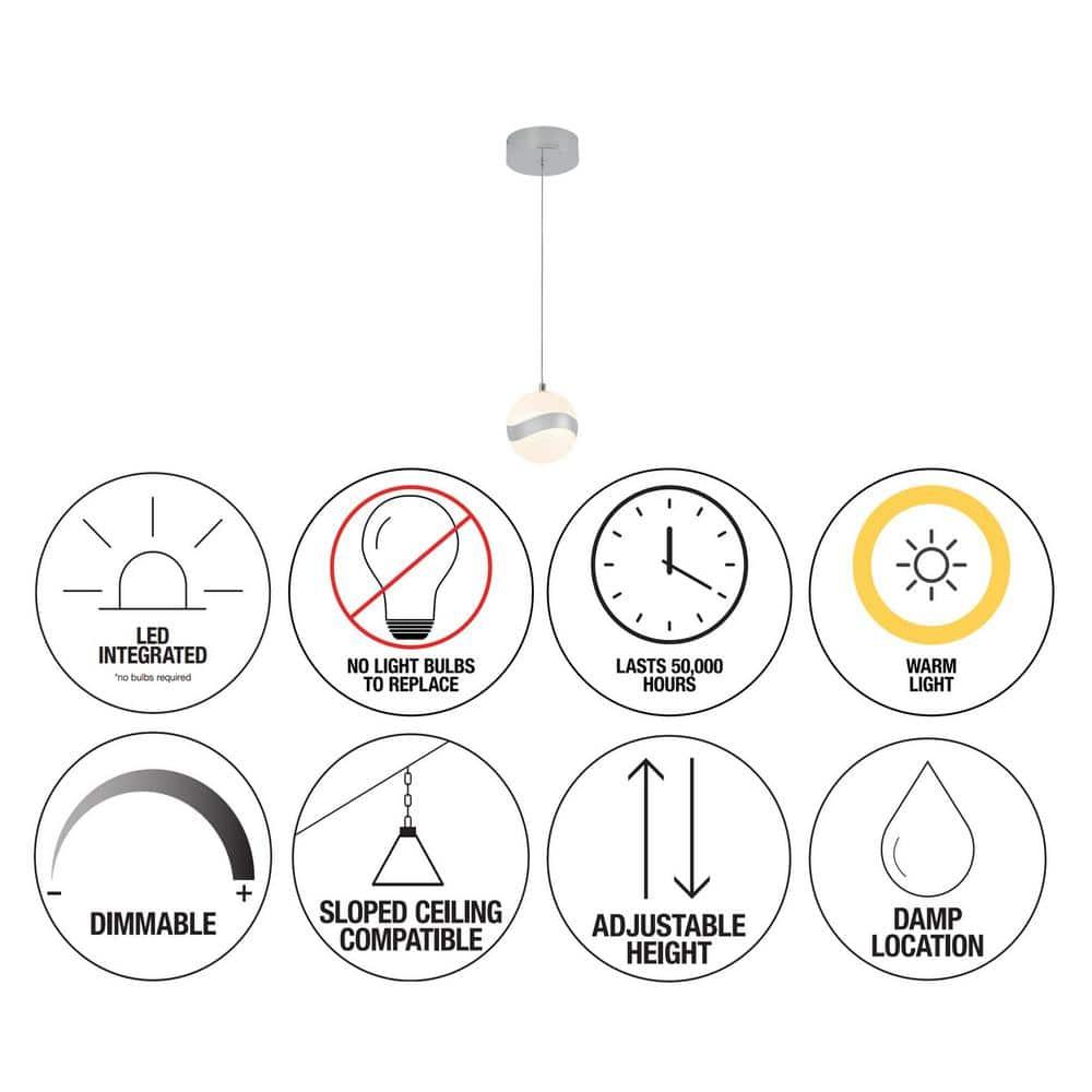 Artika Wavey Integrated LED 1-Light Pendant, Chrome Finish