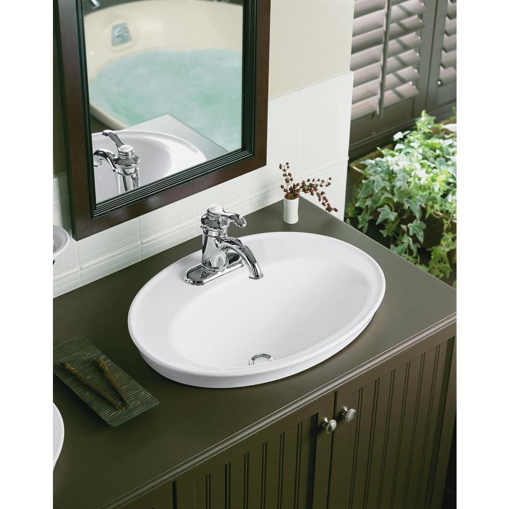 Serif® Ceramic Oval Drop-In Bathroom Sink with Overflow