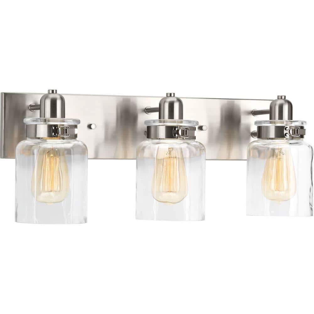 Progress Lighting Calhoun Collection 3-Light Bath & Vanity Wall Light, Brushed Nickel, Clear Glass Shade