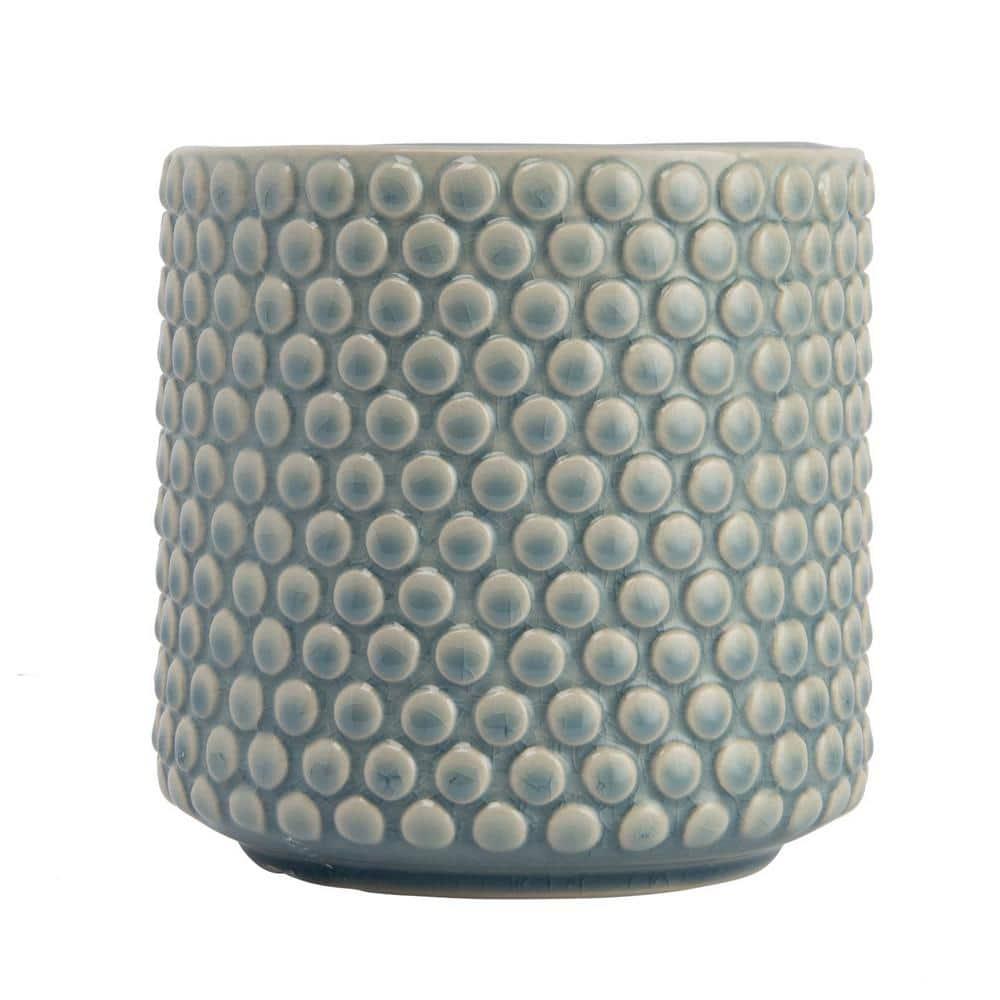 Bloomingville Round Stoneware Planter Pot with Polka Dots, Sky Blue