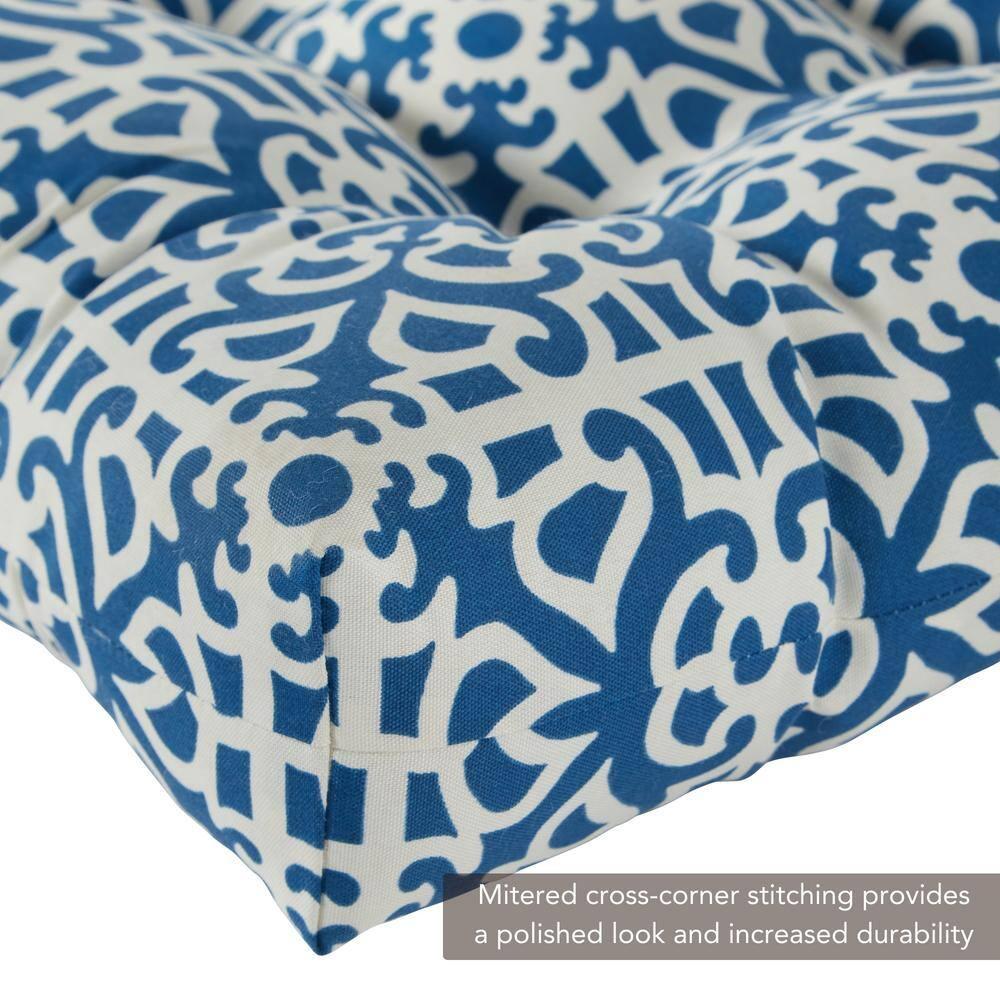 Greendale Home Fashions Indigo Lattice 42 x 21 in. Outdoor Reversible Tufted Chair Cushion
